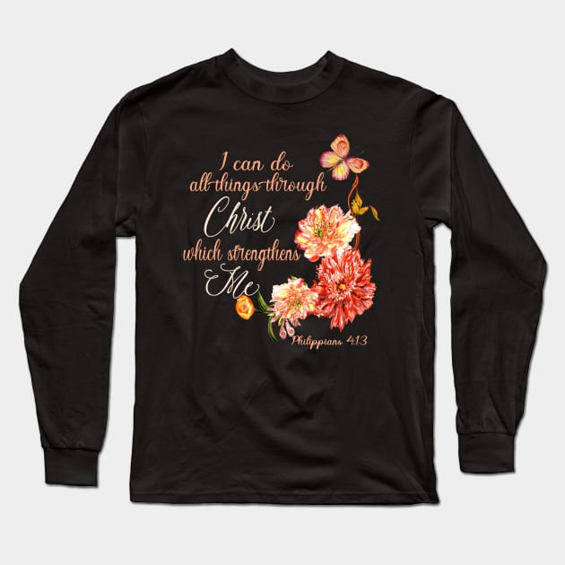 Christian Inspirational Verse Bojo Floral Scripture Long Sleeve T-Shirt by Kimmicsts